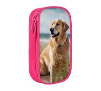 ULKMFFCF Golden Retriever On The Beach Printed Students Pencil Case Pen Bag,Pink - Large Capacity Stationery Pouch Pencil Box with Zipper for School Office Travel and Makeup