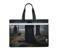 ULKMFFCF Graveyard Tombstone Printed Canvas Document Bag Zipper File Tote Bag Handbag Briefcase with Handle for School Office Travel