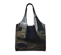 ULKMFFCF Graveyard Tombstone Printed Canvas Tote Bag for Women Reusable Handbag Shopping Shoulder Bag for School Work Travel
