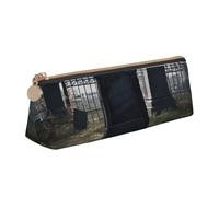 ULKMFFCF Graveyard Tombstone Printed Triangle Pencil Case - Cute Leather Zip Pouch for School, Office, Travel and Makeup