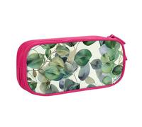 ULKMFFCF Green Eucalyptus Leaves Printed Pencil Case Pen Bag,Pink - Large Capacity Students Stationery Pouch Pencil Box with Zipper for School Office Travel and Makeup