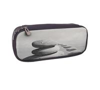 ULKMFFCF Grey Zen Stones Picture Printed Pencil Case Pen Bag - Pu Leather Students Stationery Pouch Pencil Box with Zipper for School Office Travel and Makeup