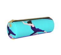 ULKMFFCF Gymnastics Game Printed Round Pencil Case - Cute Leather Zip Pouch for School, Office, Travel and Makeup