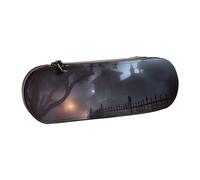 ULKMFFCF Halloween Foggy Night Printed Hard Shell Pencil Case Pen Bag - PU Leather Students Stationery Pouch Pencil Box for School Office Travel and Makeup