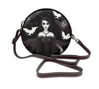 ULKMFFCF Halloween Goth Printed Round Shoulder Bag for Women Girls Leather Crossbody Purse for School Work Travel
