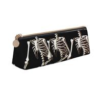 ULKMFFCF Halloween Posable Skeleton Skull Printed Triangle Pencil Case - Cute Leather Zip Pouch for School, Office, Travel and Makeup