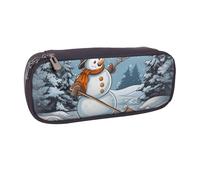 ULKMFFCF Hardworking Snowman Printed Pencil Bag Pen Case for Boys Girls - PU Leather Cute Stationery Pouch Holder for School Office Travel Makeup