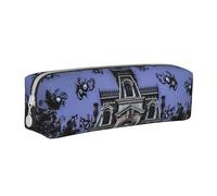 ULKMFFCF Haunted Mansion Printed Leather Pencil Case - Cute Zip Pouch for School, Office, Travel and Makeup