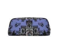 ULKMFFCF Haunted Mansion Printed Leather Pencil Case for Students Girls Boys - Cute Gold Zip Pen Pencil Pouch Office School Adult Stationary Organiser Makeup Bag