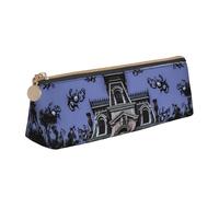 ULKMFFCF Haunted Mansion Printed Triangle Pencil Case - Cute Leather Zip Pouch for School, Office, Travel and Makeup