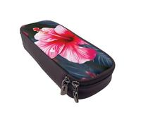 ULKMFFCF Hawaii Pink Flower Printed Pencil Case Pen Bag - PU Leather Students Stationery Pouch Pencil Box with Zipper for School Office Travel and Makeup