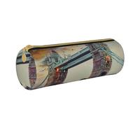 ULKMFFCF Historic Old Tower Bridge London Printed Round Pencil Case - Cute Leather Zip Pouch for School, Office, Travel and Makeup