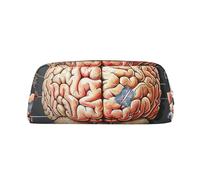 ULKMFFCF Human Brain Printed Leather Pencil Case for Students Girls Boys - Cute Silver Zip Pen Pencil Pouch Office School Adult Stationary Organiser Makeup Bag