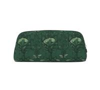 ULKMFFCF Hunter Green Floral Petals Pattern Printed Leather Pencil Case for Students Girls Boys - Cute Silver Zip Pen Pencil Pouch Office School Adult Stationary Organiser Makeup Bag