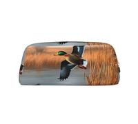 ULKMFFCF Hunting Flying Wild Duck 1 Printed Leather Pencil Case for Students Girls Boys - Cute Gold Zip Pen Pencil Pouch Office School Adult Stationary Organiser Makeup Bag