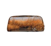 ULKMFFCF Hunting Flying Wild Duck 2 Printed Leather Pencil Case for Students Girls Boys - Cute Gold Zip Pen Pencil Pouch Office School Adult Stationary Organiser Makeup Bag