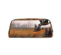 ULKMFFCF Hunting Flying Wild Duck 3 Printed Leather Pencil Case for Students Girls Boys - Cute Gold Zip Pen Pencil Pouch Office School Adult Stationary Organiser Makeup Bag