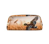 ULKMFFCF Hunting Flying Wild Duck 4 Printed Leather Pencil Case for Students Girls Boys - Cute Gold Zip Pen Pencil Pouch Office School Adult Stationary Organiser Makeup Bag