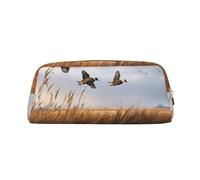 ULKMFFCF Hunting Flying Wild Duck Printed Leather Pencil Case for Students Girls Boys - Cute Gold Zip Pen Pencil Pouch Office School Adult Stationary Organiser Makeup Bag