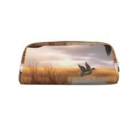 ULKMFFCF Hunting Flying Wild Ducks 6 Printed Leather Pencil Case for Students Girls Boys - Cute Gold Zip Pen Pencil Pouch Office School Adult Stationary Organiser Makeup Bag