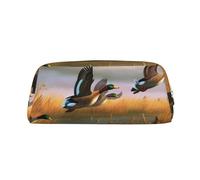 ULKMFFCF Hunting Flying Wild Ducks 7 Printed Leather Pencil Case for Students Girls Boys - Cute Gold Zip Pen Pencil Pouch Office School Adult Stationary Organiser Makeup Bag