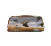 ULKMFFCF Hunting Flying Wild Ducks 8 Printed Leather Pencil Case for Students Girls Boys - Cute Gold Zip Pen Pencil Pouch Office School Adult Stationary Organiser Makeup Bag