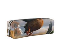 ULKMFFCF Hunting Flying Wild Ducks by The Lake Printed Leather Pencil Case - Cute Zip Pouch for School, Office, Travel and Makeup