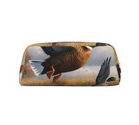 ULKMFFCF Hunting Flying Wild Ducks by The Lake Printed Leather Pencil Case for Students Girls Boys - Cute Silver Zip Pen Pencil Pouch Office School Adult Stationary Organiser Makeup Bag