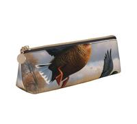 ULKMFFCF Hunting Flying Wild Ducks by The Lake Printed Triangle Pencil Case - Cute Leather Zip Pouch for School, Office, Travel and Makeup
