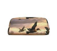 ULKMFFCF Hunting Flying Wild Ducks Printed Leather Pencil Case for Students Girls Boys - Cute Gold Zip Pen Pencil Pouch Office School Adult Stationary Organiser Makeup Bag