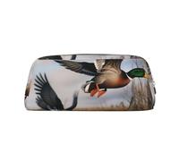 ULKMFFCF Hunting Flying Wild Ducks Printed Leather Pencil Case for Students Girls Boys - Cute Gold Zip Pen Pencil Pouch Office School Adult Stationary Organiser Makeup Bag