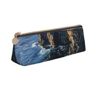ULKMFFCF Ireland Outdoors County Clare The Cliffs Printed Triangle Pencil Case - Cute Leather Zip Pouch for School, Office, Travel and Makeup
