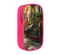 ULKMFFCF Italian Old Street Printed Students Pencil Case Pen Bag,Pink - Large Capacity Stationery Pouch Pencil Box with Zipper for School Office Travel and Makeup