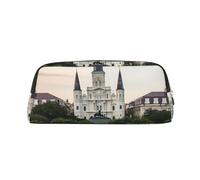 ULKMFFCF Jackson Square Printed Leather Pencil Case for Students Girls Boys - Cute Silver Zip Pen Pencil Pouch Office School Adult Stationary Organiser Makeup Bag