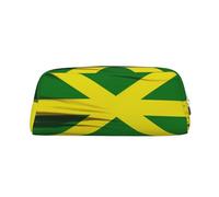 ULKMFFCF Jamaica Flag Printed Leather Pencil Case for Students Girls Boys - Cute Silver Zip Pen Pencil Pouch Office School Adult Stationary Organiser Makeup Bag