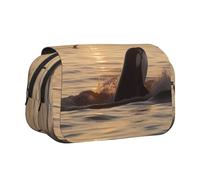 ULKMFFCF Killer Whale Under Sunset Print Double Layer Pencil Case Flip Pen Pouch Organizer for Students, School Supplies, Travel Organizer