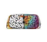ULKMFFCF Left and Right Brain Advantage Printed Leather Pencil Case for Students Girls Boys - Cute Silver Zip Pen Pencil Pouch Office School Adult Stationary Organiser Makeup Bag