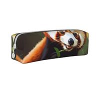 ULKMFFCF Little Red Panda Printed Leather Pencil Case - Cute Zip Pouch for School, Office, Travel and Makeup