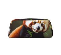 ULKMFFCF Little Red Panda Printed Leather Pencil Case for Students Girls Boys - Cute Gold Zip Pen Pencil Pouch Office School Adult Stationary Organiser Makeup Bag
