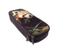 ULKMFFCF Little Red Panda Printed Pencil Case Pen Bag - PU Leather Students Stationery Pouch Pencil Box with Zipper for School Office Travel and Makeup