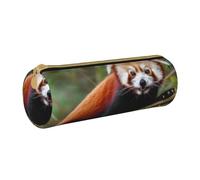 ULKMFFCF Little Red Panda Printed Round Pencil Case - Cute Leather Zip Pouch for School, Office, Travel and Makeup