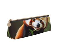 ULKMFFCF Little Red Panda Printed Triangle Pencil Case - Cute Leather Zip Pouch for School, Office, Travel and Makeup