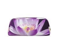 ULKMFFCF Lotus Flower Purple Printed Leather Pencil Case for Students Girls Boys - Cute Silver Zip Pen Pencil Pouch Office School Adult Stationary Organiser Makeup Bag