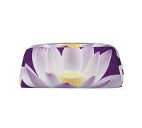 ULKMFFCF Lotus Flower Purple Printed Leather Pencil Case for Students Girls Boys - Cute Silver Zip Pen Pencil Pouch Office School Adult Stationary Organiser Makeup Bag