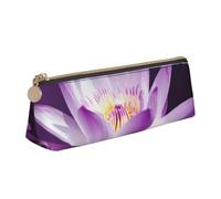 ULKMFFCF Lotus Flower Purple Printed Triangle Pencil Case - Cute Leather Zip Pouch for School, Office, Travel and Makeup