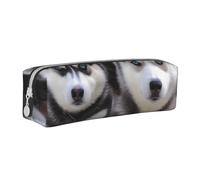 ULKMFFCF Lovely Husky Printed Leather Pencil Case - Cute Zip Pouch for School, Office, Travel and Makeup