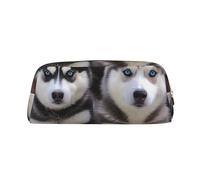 ULKMFFCF Lovely Husky Printed Leather Pencil Case for Students Girls Boys - Cute Gold Zip Pen Pencil Pouch Office School Adult Stationary Organiser Makeup Bag