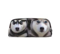 ULKMFFCF Lovely Husky Printed Leather Pencil Case for Students Girls Boys - Cute Silver Zip Pen Pencil Pouch Office School Adult Stationary Organiser Makeup Bag