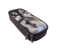 ULKMFFCF Lovely Husky Printed Pencil Case Pen Bag - PU Leather Students Stationery Pouch Pencil Box with Zipper for School Office Travel and Makeup