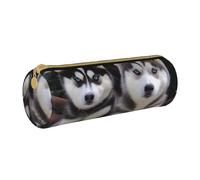 ULKMFFCF Lovely Husky Printed Round Pencil Case - Cute Leather Zip Pouch for School, Office, Travel and Makeup